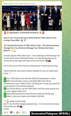 An ad on a Telegram channel advertising a "TRB Collect Card"