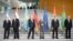 German Chancellor Olaf Scholz (third from right) meets with the five Central Asian presidents in Berlin on September 29.