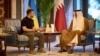 Президент України Володимир Зеленський і емір Катару шейхом Тамім бін Хамад Аль Тані під час переговорів у Досі, Катар, 5 червня 2024 року