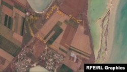 Спутниковый снимок, окопы возле села Тургенево, Джанкойский район, 14 марта 2023 года