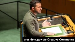 Ukrainian President Volodymyr Zelenskiy addresses the UN General Assembly on September 19.