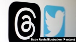 Logoja e Threads-it (majtas) dhe ajo e Twitter-it.