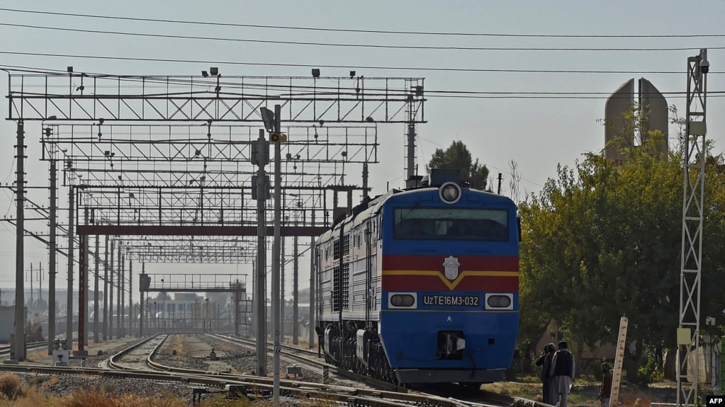 Cargo trains in Hairatan, northern Afghanistan. The town is connected by a bridge with southern Uzbekistan.