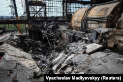 Разрушенный объект энергетической инфраструктуры в Харьковской области