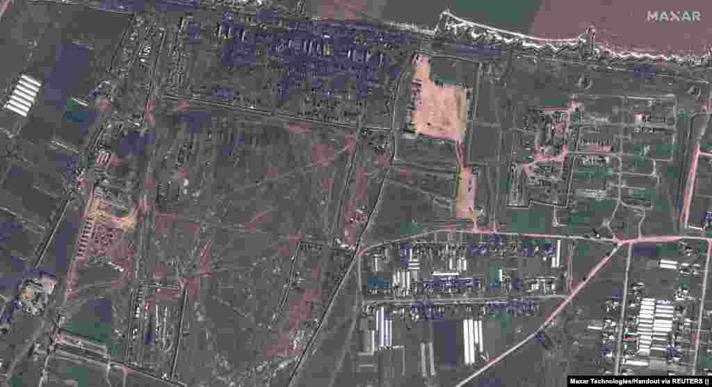 Another view of the Russian military base at Medvedivka. Aksyonov first announced that fortification works in Crimea would begin in November without providing details. In February, at a security meeting chaired by Russian President Vladimir Putin, he said that the work was set to finish by April.