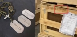The documents attached to the coffins contain a six-digit number with the letter K, similar to the identification codes used for Wagner dog tags.