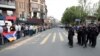 Armenia - A street in downtown Yerevan is cordoned off by police amid continuing anti-government protests, May 15, 2024.