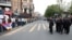 Armenia - A street in downtown Yerevan is cordoned off by police amid continuing anti-government protests, May 15, 2024.