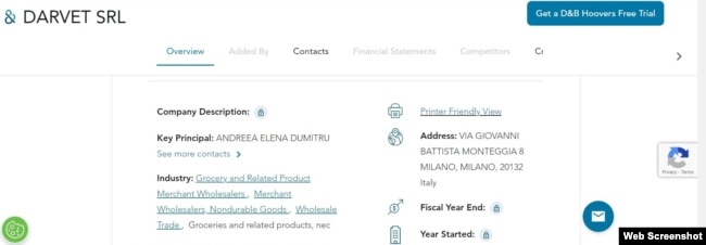 Firma controlată de o apropiată a lui Darius Vâlcov în Italia.