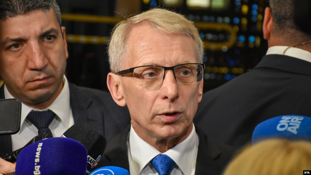 Bulgarian Prime Minister Nikolay Denkov speaks to reporters in Sofia on June 26. 