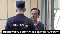Michael Leake appears in court in Moscow in a photo issued on July 18.