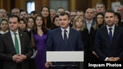 Liderii Alianței politice Dreapta Unită, de la stânga la dreapta, Ludovic Orban, Eugen Tomac și Cătălin Drulă.