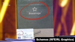 Логотип «Военторг» на сухпаї російського солдата та його зарплатній картці