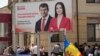 Un panou electoral cu Evghenia Guțul, bașcana aleasă a Găgăuziei, care a candidat din partea Partidului Șor, declarat între timp neconstituțional. 