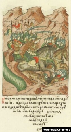 Мстислав Удатний у битві на Калці, мініатюра XVI століття