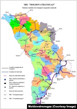 Schema conductelor de transport de gaze (inclusiv de tranzit); gestiunea conductelor de transport a fost preluată de la Moldovatransgaz pe un termen de 5 ani de Vestmoldtransgaz, subsidiara companiei românești Transgaz, începând din data de 19 septembrie 2023.