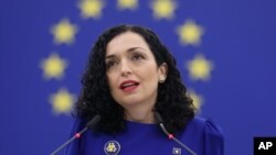 Presidentja e Kosovës, Vjosa Osmani, në seancën e Parlamentit Evropian, 14 qershor 2023.