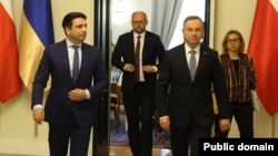 Poland - Polish President Adrzej Duda meets Armenian parliament speaker Alen Simonian, Warsaw, July 4, 2023.