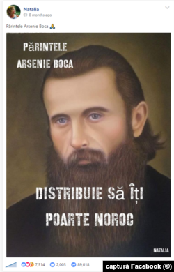 Postarea de pe pagina de Facebook Natalia cu Arsenie Boca a fost redistribuită de 90.000 de ori.