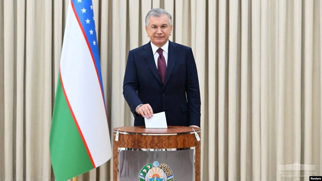 Uzbekistan's President Shavkat Mirziyoev cast his vote in Tashkent on July 9.