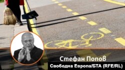 Колаж със снимка на автора Стефан Попов на фона на велоалеите в София