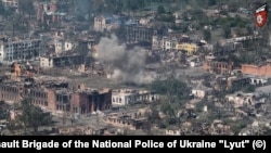 Знімок з дрона показує Вовчанськ на Харківщині, який атакують російські війська, 2 червня 2024 року