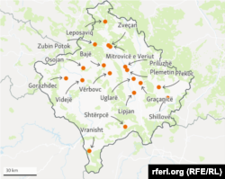 Lokacionet e disa institucioneve paralele serbe në Kosovë.
