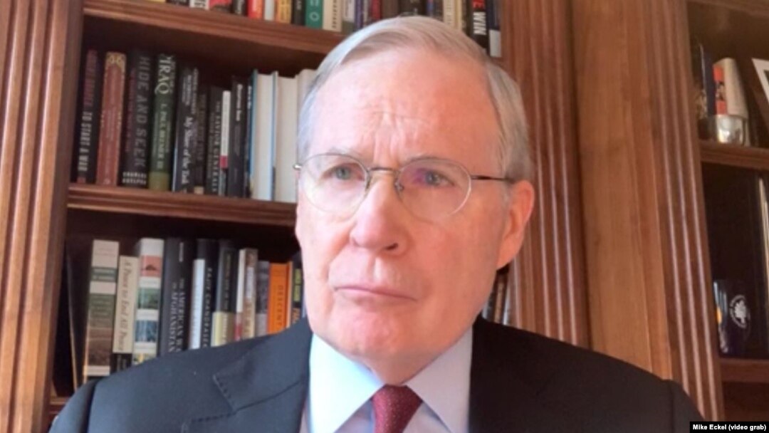 Stephen Hadley speaks with RFE/RL from his home in Washington on February 28.