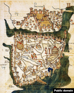 План Константинополя італійського картографа Христофора Буонделмонті, зроблений приблизно в 1422 році