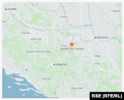 Карта на локацијата каде се случи нападот врз полицајците, Липнички брег во Лозница, во западна Србија, во близина на границата со Босна и Херцеговина, 18 јули 2024 година.