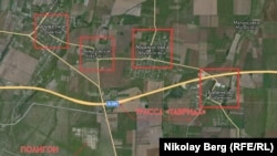 Расположение полигона, трассы "Таврида" и эвакуированных сел в Крыму