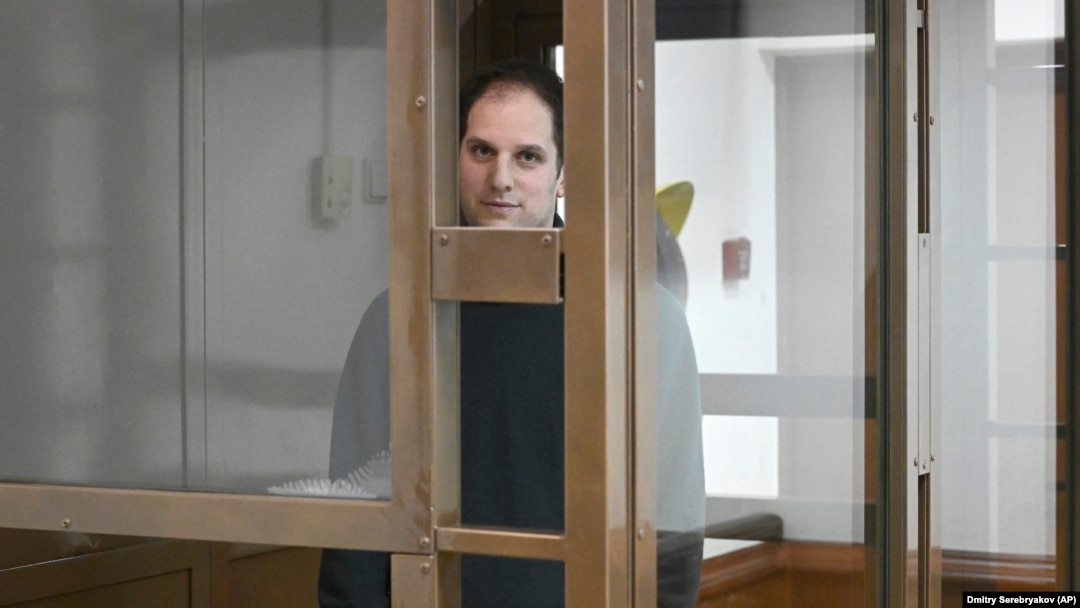 U.S. journalist Evan Gershkovich in court in Moscow on December 14. 