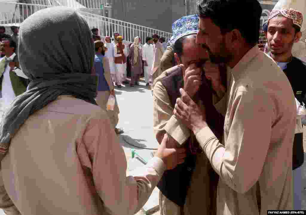 A relative mourns the loss of a family member who died in the Balochistan explosion. No group has claimed responsibility so far for the blast, which prompted authorities to declare a state of emergency in hospitals in Quetta, the provincial capital of Balochistan Province. &nbsp;