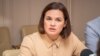 Exiled Belarusian opposition leader Svyatlana Tsikhanouskaya heads a meeting of the United Transitional Cabinet from Warsaw in July.