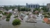 Затоплена після пошкодження Каховської ГЕС територія в Новій Каховці, 7 червня 2023 року