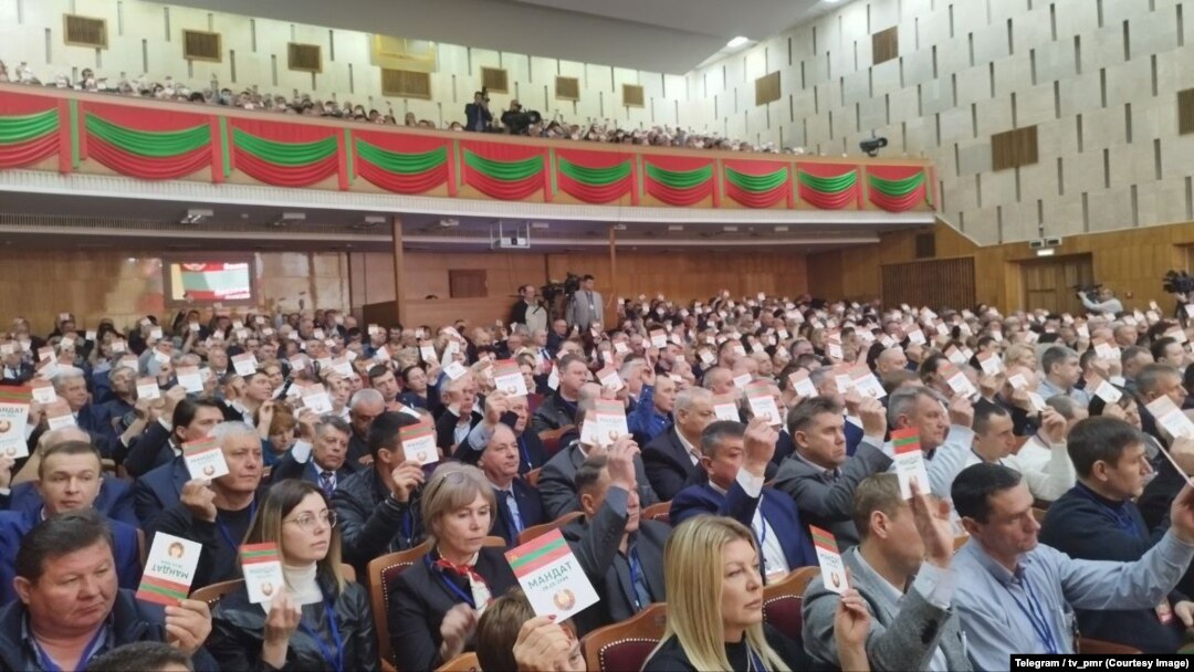 Așa-numitul congres „al tuturor aleșilor locali” din Transnistria a cerut Rusiei protecție în fața presupuselor presiuni venite din partea Republicii Moldova. Tiraspol, 28 februarie 2024.