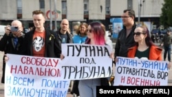 Protestë e mbajtur në Pogdoricë nga rusët që e kundërshtojnë luftën në Ukrainë. Shkurt 2024. 