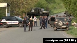 Armenia - Police block a road leading to Kirants village, May 2, 2024.