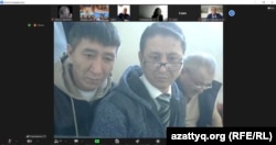 Заседание апелляционного суда по делу о «захвате аэропорта» Алматы. Слева направо: Нурлан Далибаев, Калас Нурпеисов, Жан-Айдар Карменов участвуют в суде онлайн с помощью приложения ZOOM. 10 октября 2023 года