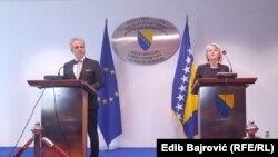 Johann Sattler, šef Delegacije EU u BiH, i Borjana Krišto, predsjedavajuća Vijeća ministara BiH, Sarajevo, 4. april 2023.