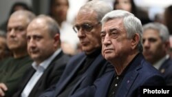 Armenia - Former President Serzh Sarkisian (right) attends the presentation of his book, Yerevan, March 7, 2023.