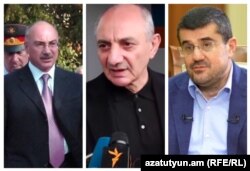 Former de facto presidents of Nagorno-Karabakh Arkady Ghukasian (left), Bako Sahakian (center), and Arayik Harutyunian (composite file photo)
