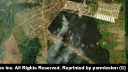 Пожары от обстрелов на спутниковом снимке Planet.com. Новая Таволжанка, Белгородская область, РФ, 4 июня 2023 года