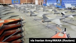 Drones are seen at a site at an undisclosed location in Iran.