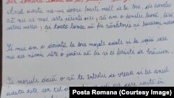 Scrisoarea prin care o fetiță cere înțelegere în familia ei.