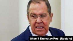 RUSSIA – Russian Foreign Minister Sergey Lavrov during the presentation of a collection of archival documents reissued for the tenth anniversary of Russia's occupation of Ukrainian Crimea. Moscow, February 15, 2024