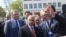 Milorad Dodik, Viktor Orban i Aleksandar Vučić (sleva nadesno) na prikazu sposobnosti Vojske Srbije u Batajnici kod Beograda, 22. april 2023.