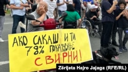 Protesta para ndërtesës së Qeverisë maqedonase, teksa personat me nevoja të veçanta kërkuan rritje të ndihmës financiare. 