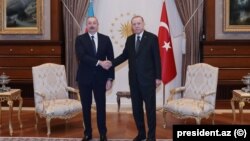 Turkey -- Turkish President Recep Tayyip Erdogan meets his Azerbaijani counterpart Ilham Aliyev in Ankara, February 19, 2024. 