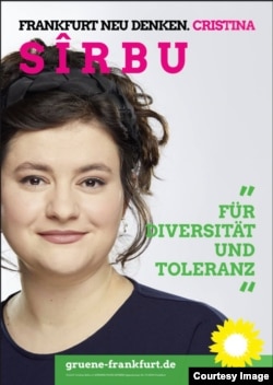 Cristina Sîrbu, pe un afiș electoral în care militează pentru diversitate și toleranță.